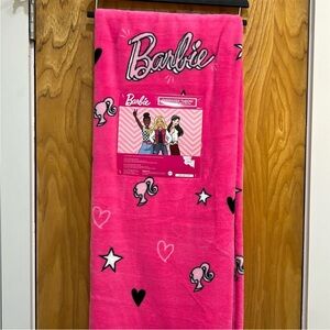 Barbie Oversized Throw Blanket Pink Hearts Stars Logo 50x70 NWT